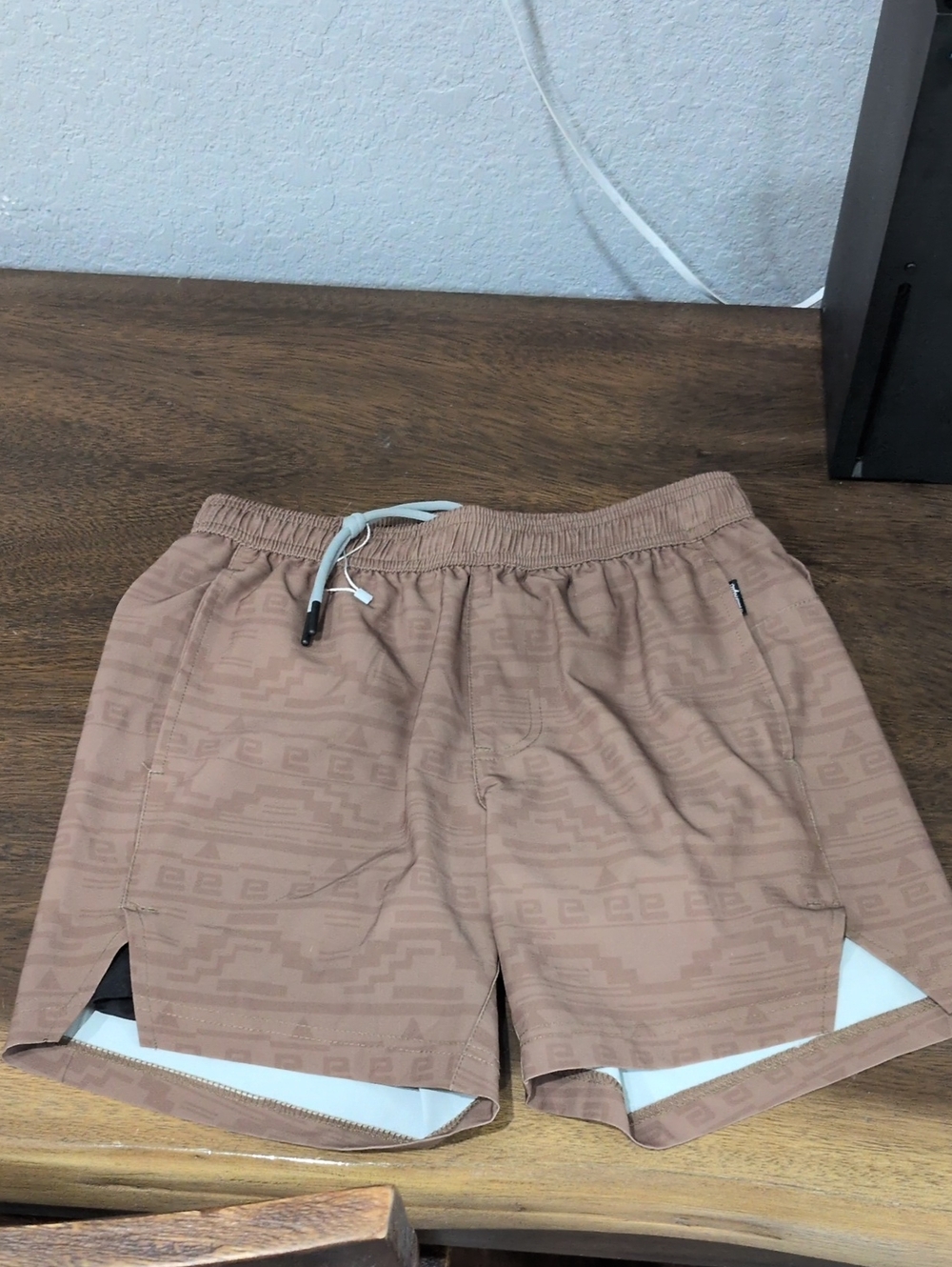 Men's Tan Swim Trunks with Drawstring Waist